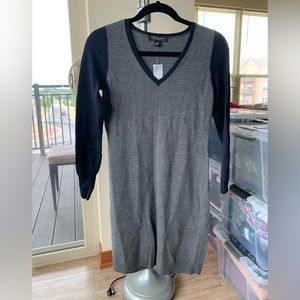 Ann Taylor Petite sweater dress V-Neck blue and grey - Size XSP - NWT